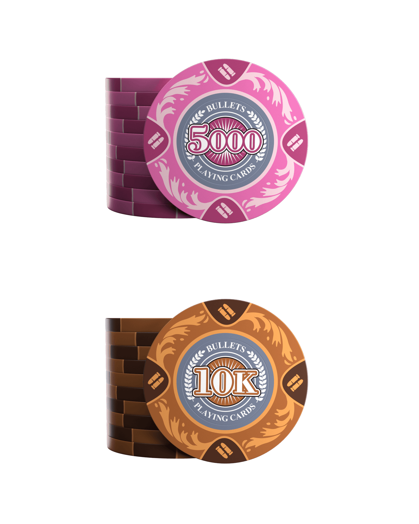 Clay Poker Chips “Tony” with Denominations – Roll of 20 | Bullets Cards