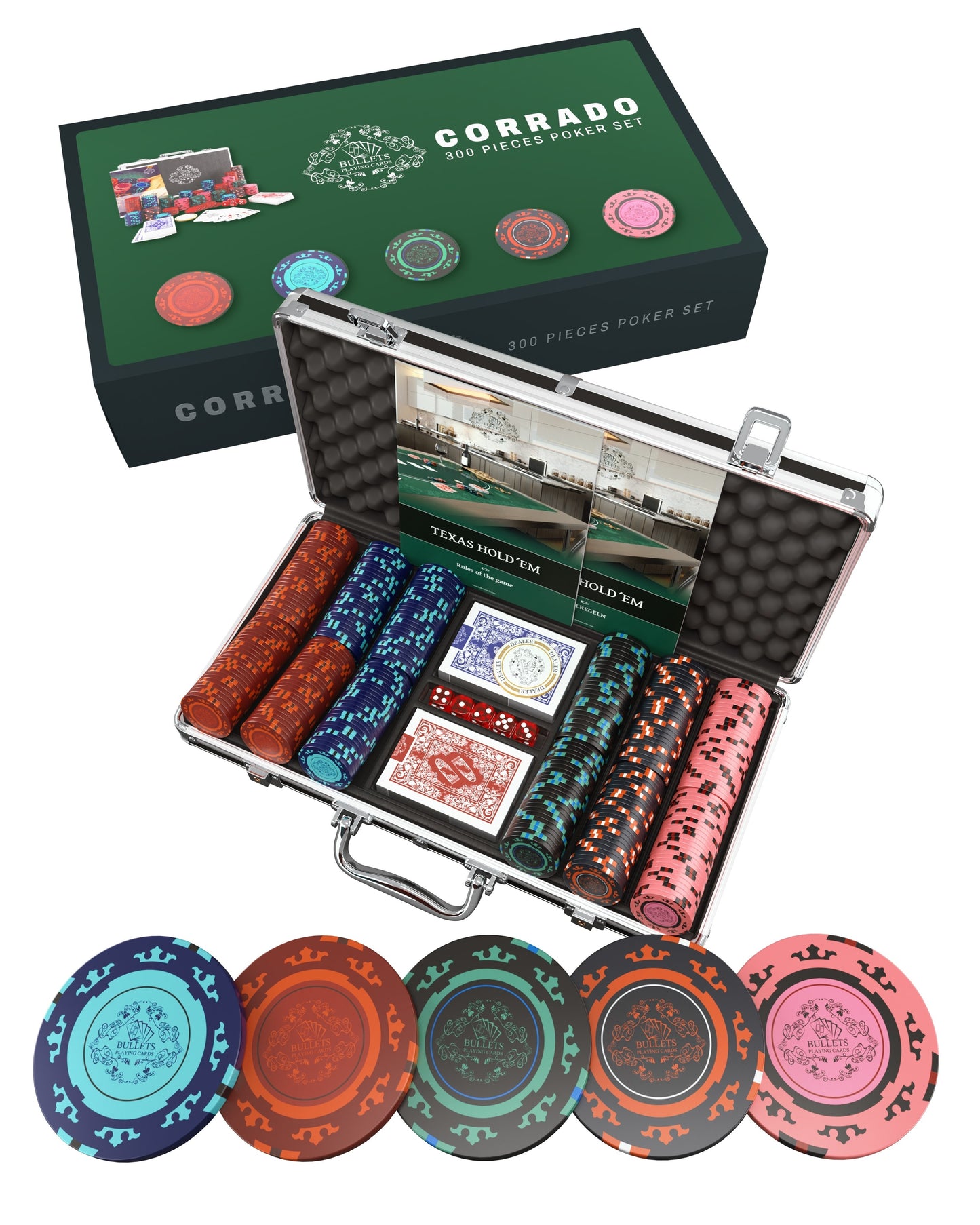 Poker case with 300 clay poker chips "Corrado" No Denominations