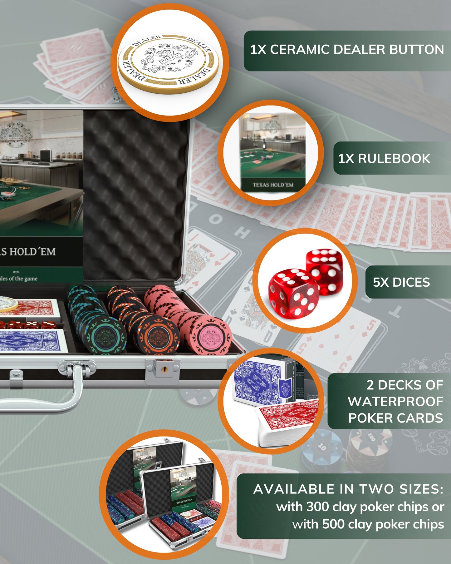 Poker case with 300 clay poker chips "Corrado" No Denominations