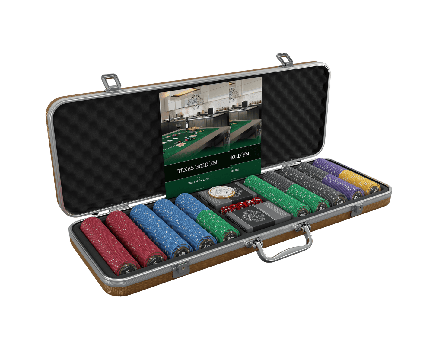 Poker case with 500 ceramic poker chips 'Silvio' with Denominations
