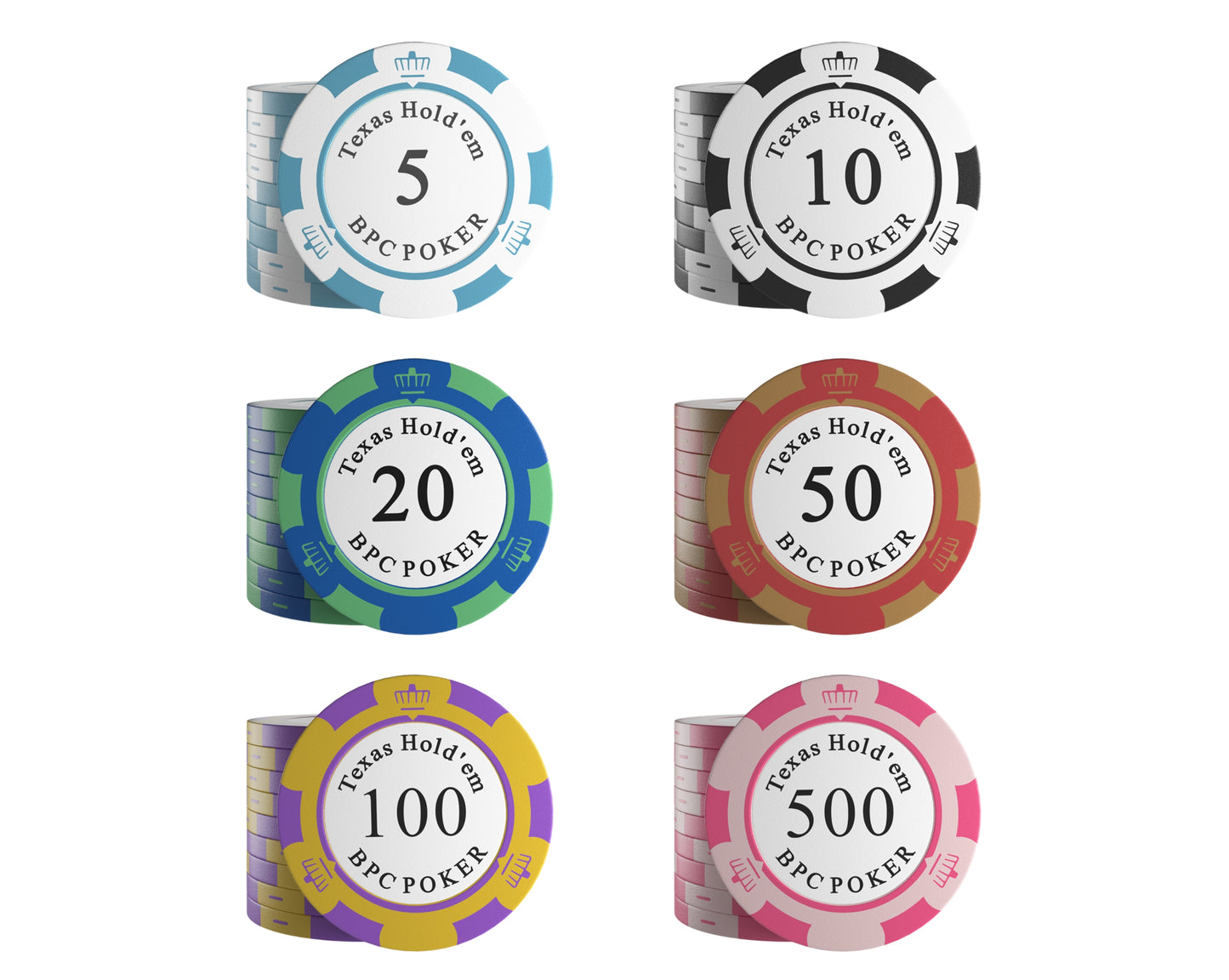 Clay poker chips "Carmela" with values - roll of 25 pcs