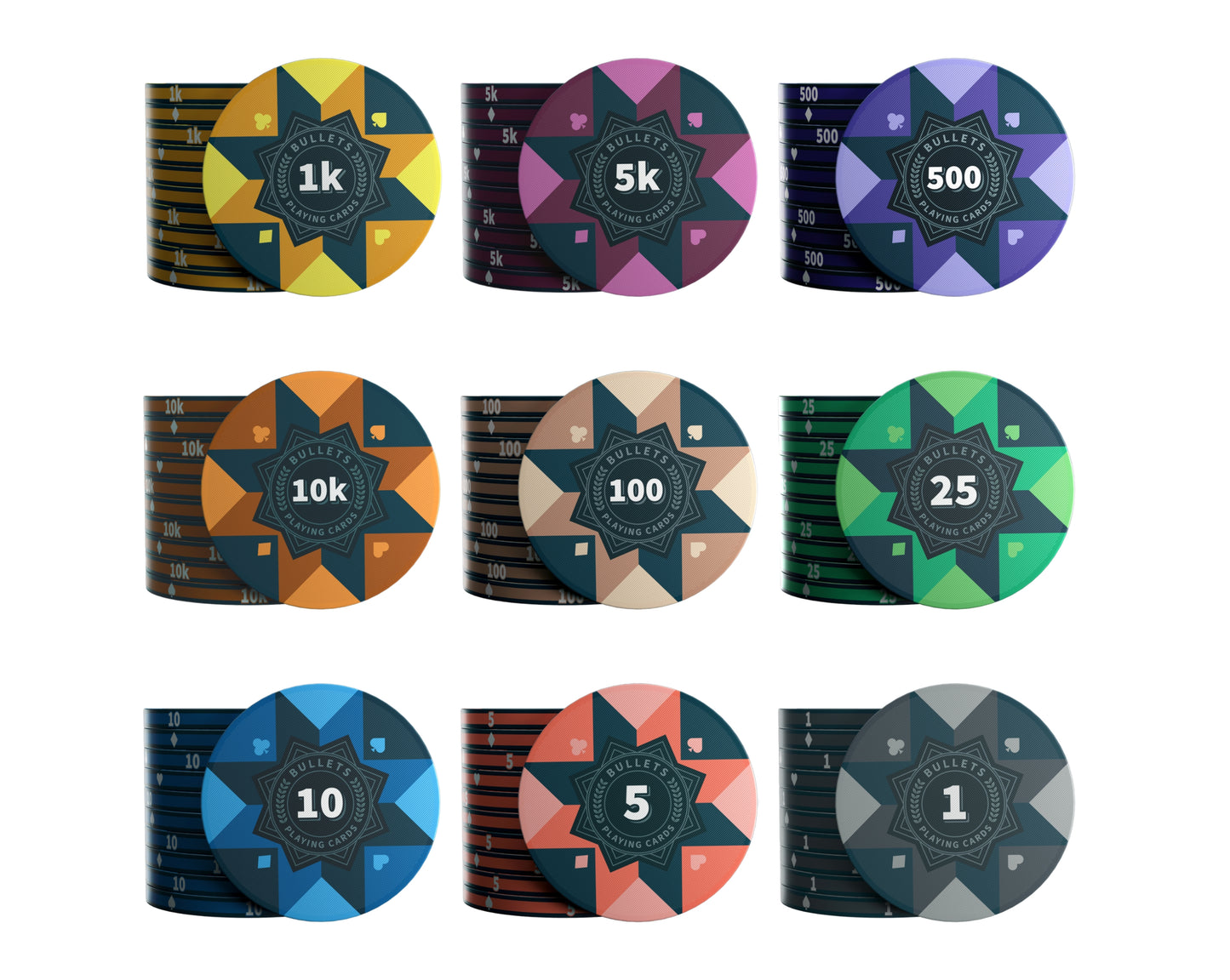 Ceramic poker chips "Paulie" with values - roll of 25 pcs