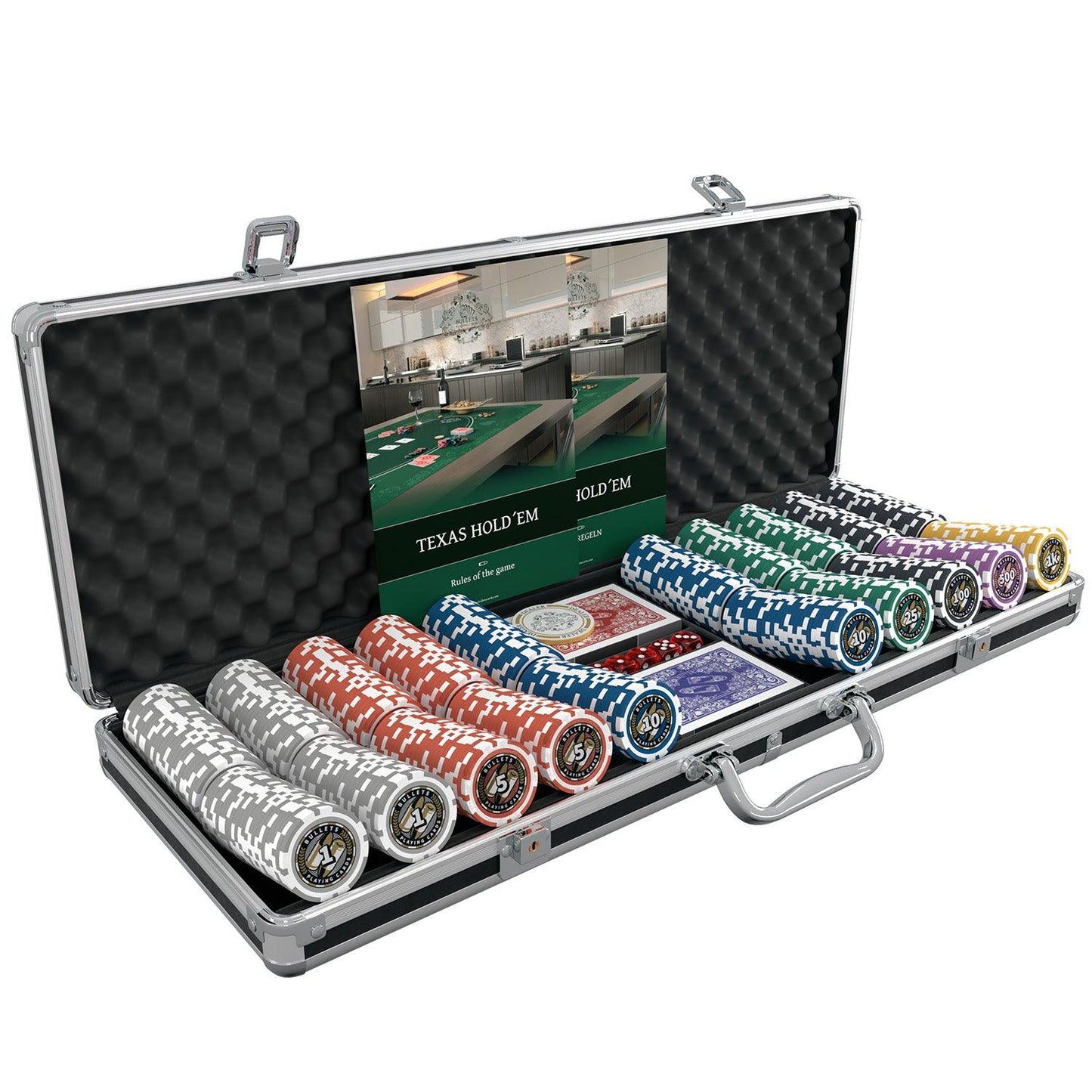 Poker case with 500 plastic poker chips "Christopher" with Denominations