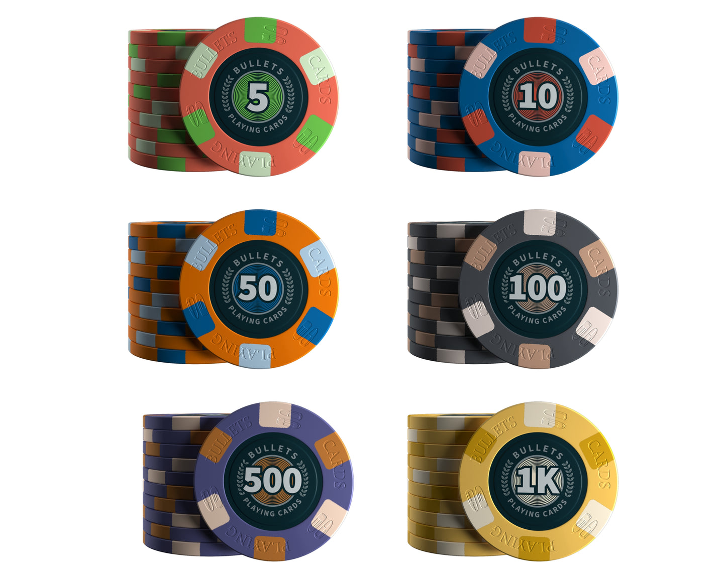 Ceramic poker chips "Richie" with values - roll of 25 pcs
