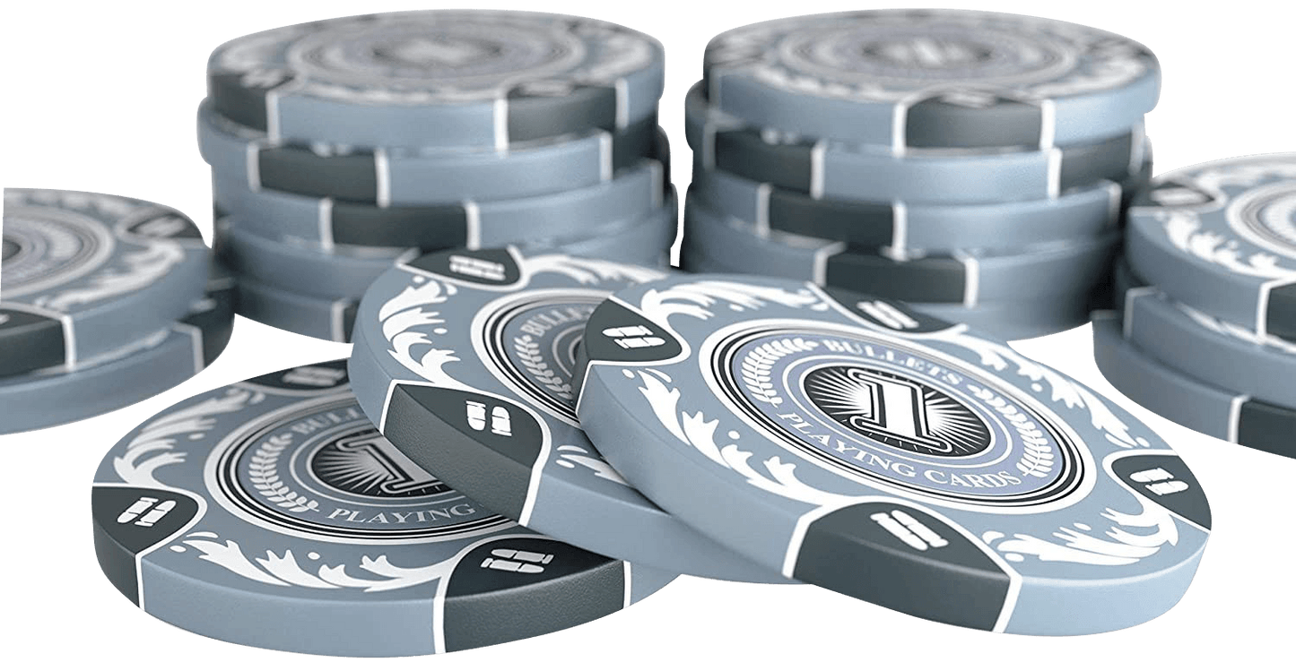 Clay Poker Chips “Tony” with Denominations – Roll of 20 | Bullets Cards