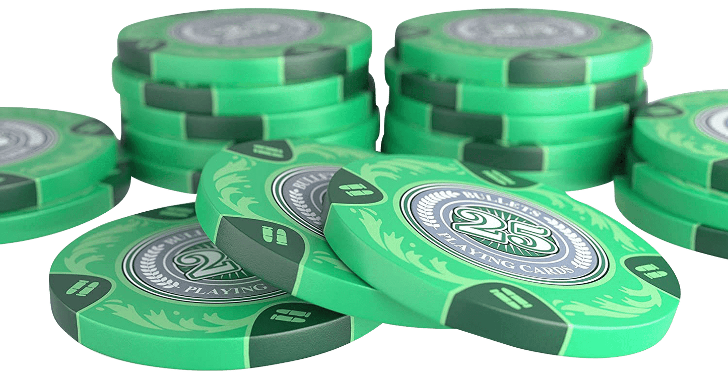 Clay Poker Chips “Tony” with Denominations – Roll of 20 | Bullets Cards