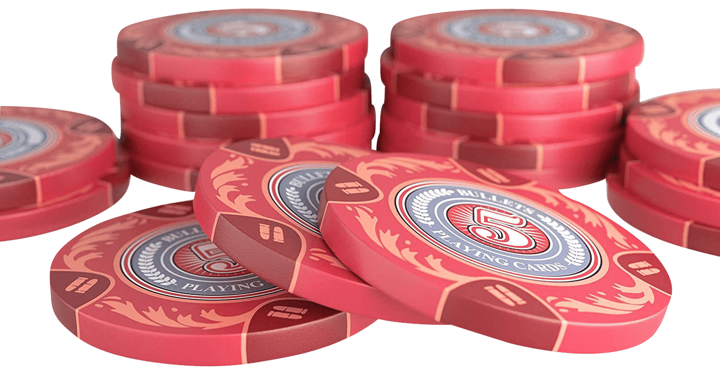 Clay Poker Chips “Tony” with Denominations – Roll of 20 | Bullets Cards