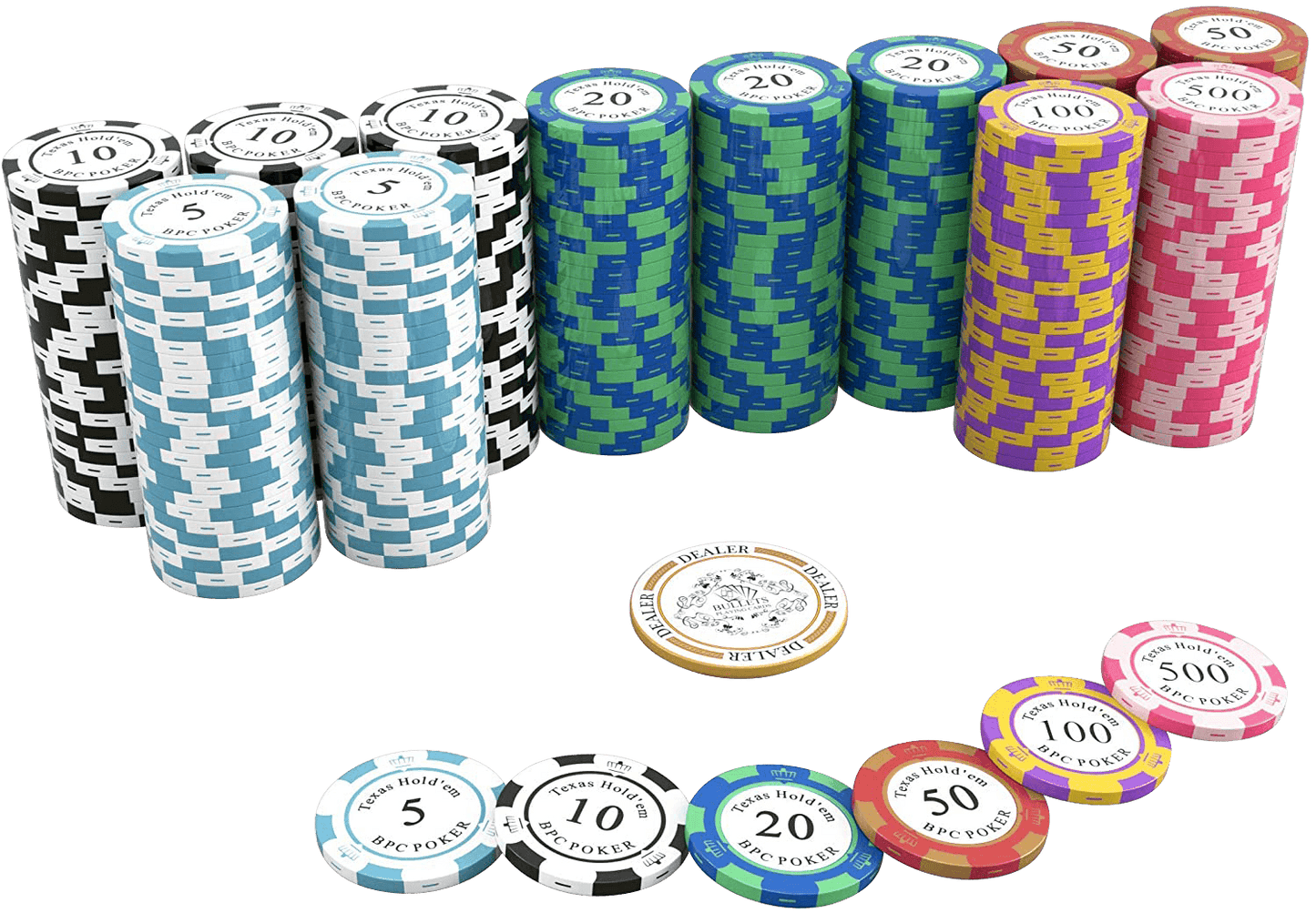 Clay poker chips "Carmela" with values - roll of 25 pcs