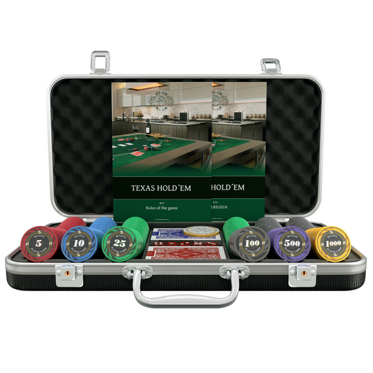 Poker case with 300 ceramic poker chips 'Silvio' with Denominations