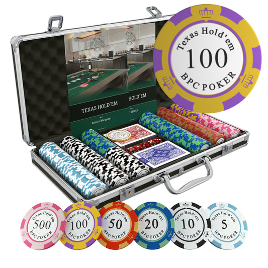 Poker case with 300 clay poker chips 'Carmela' with Denominations