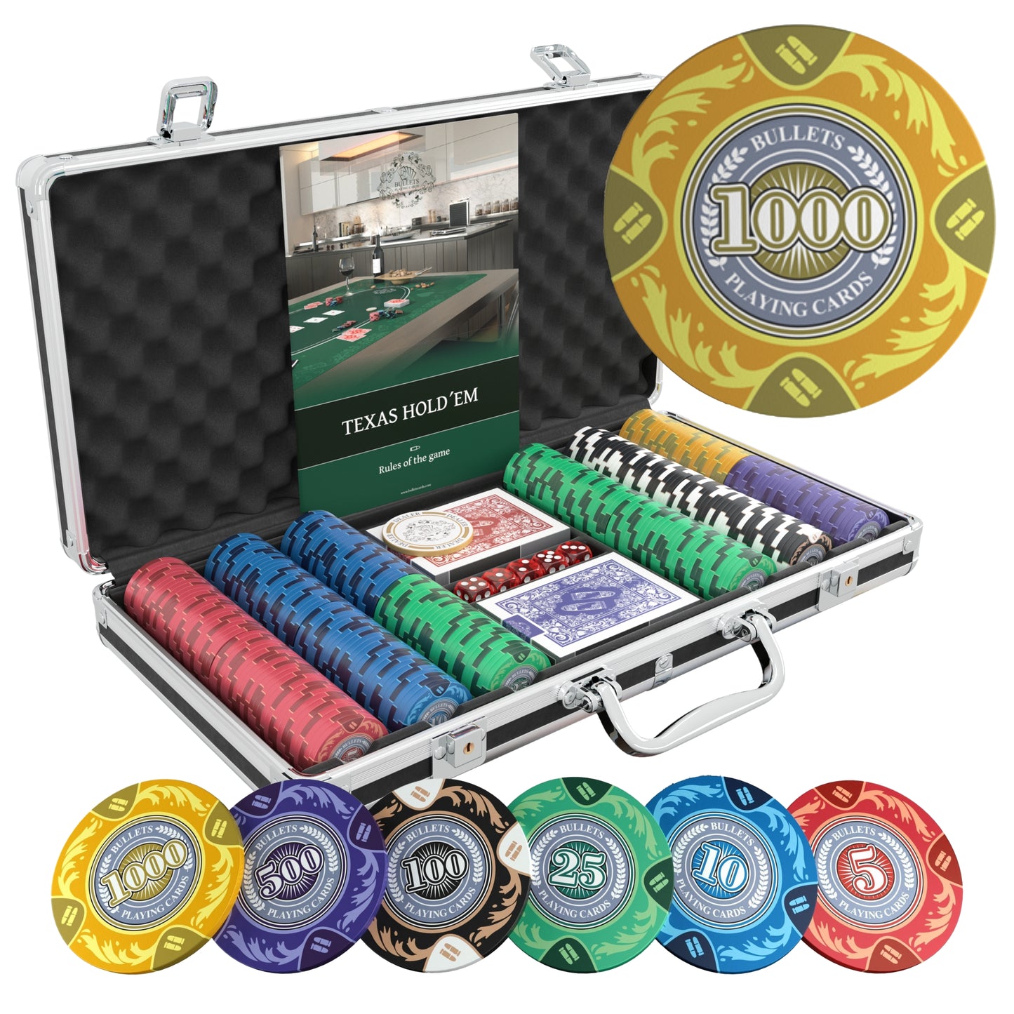 Poker case with 300 clay poker chips "Tony" with Denominations