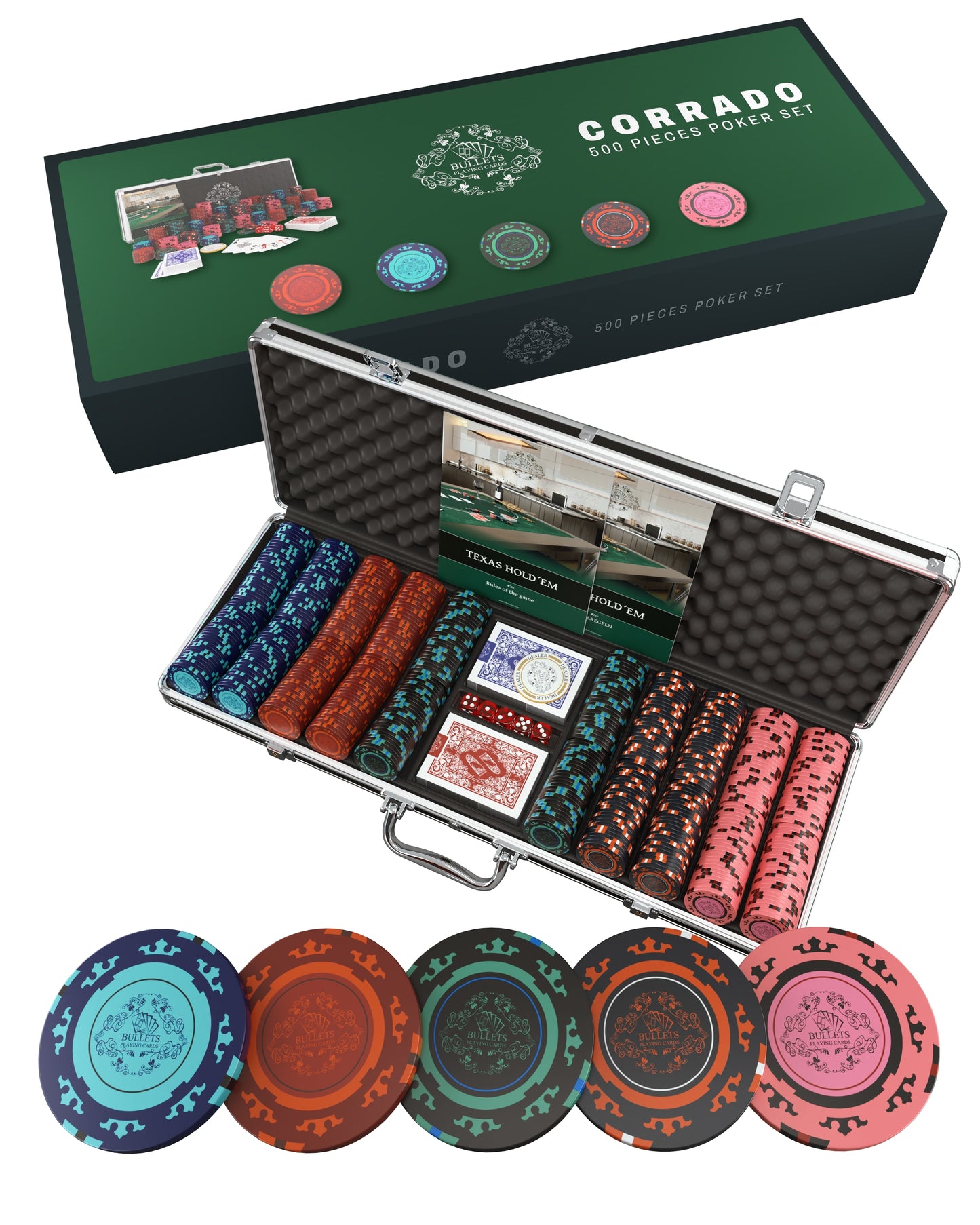 Poker case with 500 clay poker chips "Corrado" without Denominations