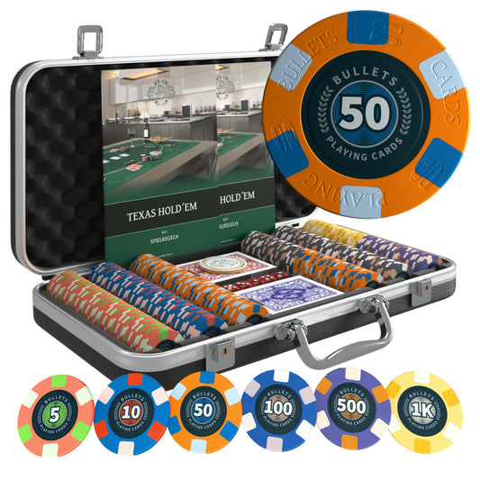 Poker case with 300 ceramic poker chips 'Richie' with values