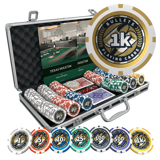 Poker case with 300 plastic poker chips "Christopher" with Denominations