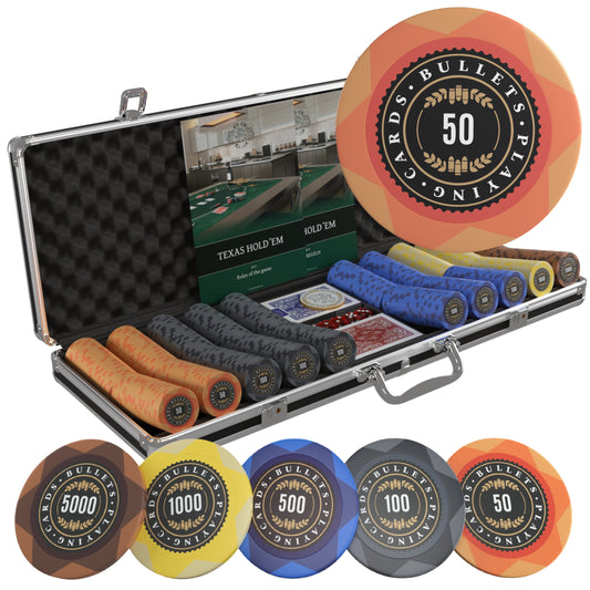 Poker case with 500 designer clay poker chips 'Adriana' with values