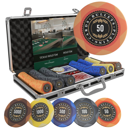 Poker case with 300 clay poker chips "Adriana" with Denominations