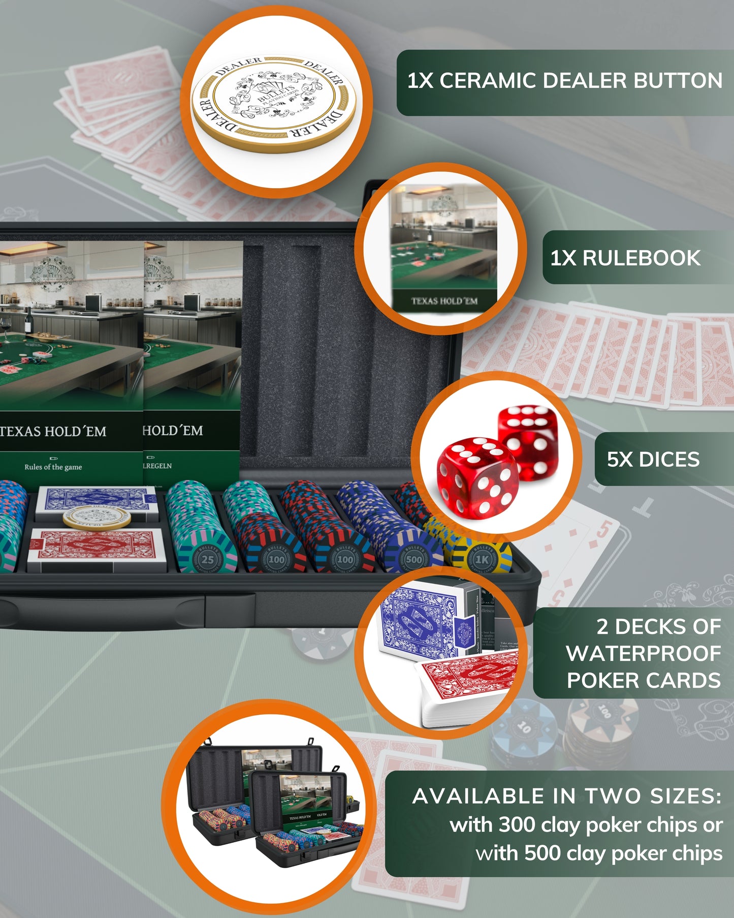 Poker case with 500 designer clay poker chips 'Salvatore' with values