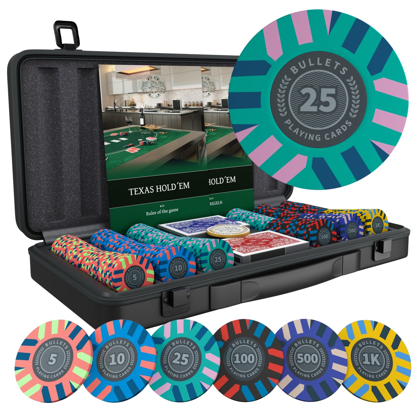 Poker case with 300 clay poker chips "Salvatore" with Denominations