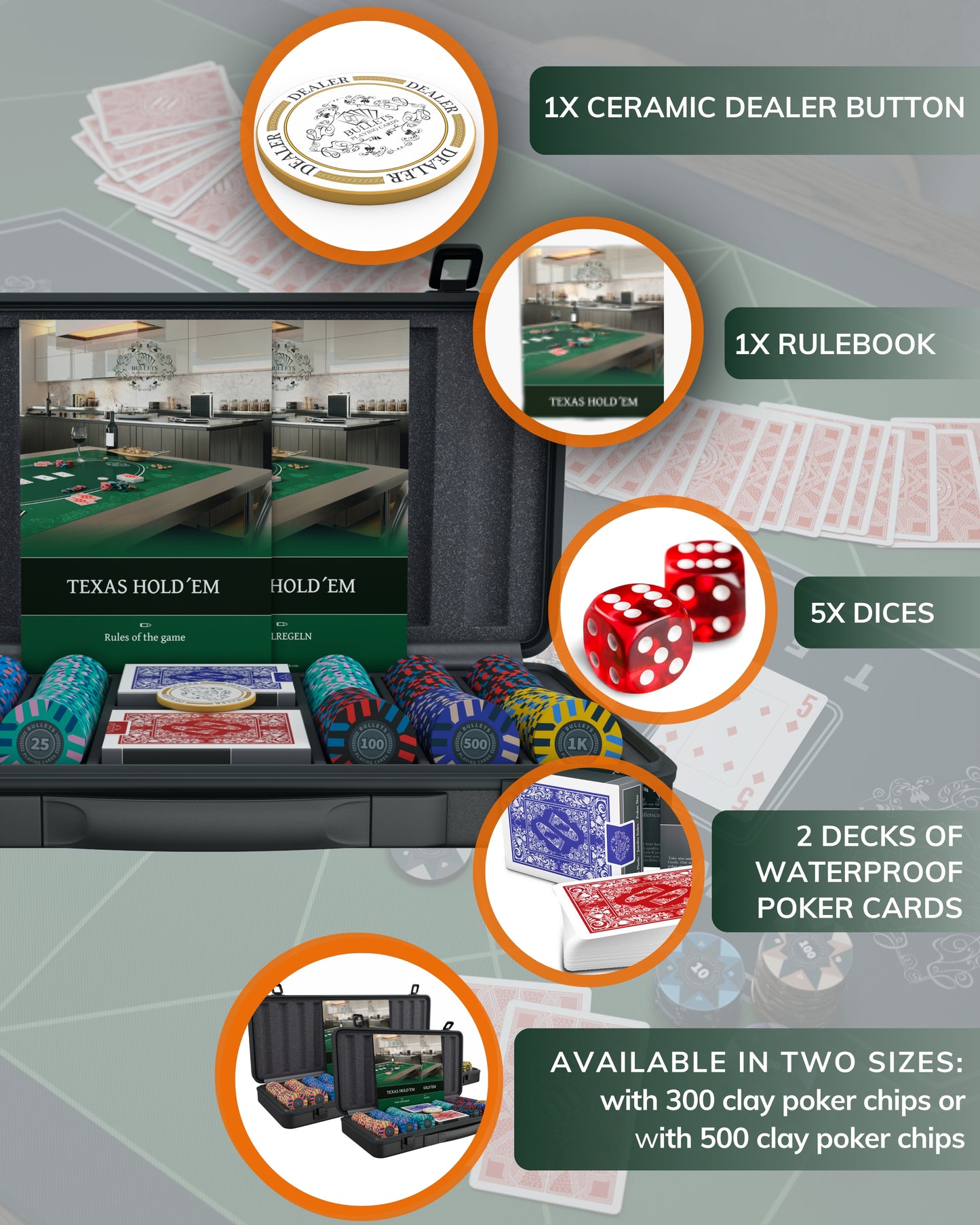 Poker case with 300 clay poker chips "Salvatore" with Denominations