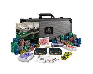 Poker set with 300 ceramic poker chips "Paulie" with denominations.