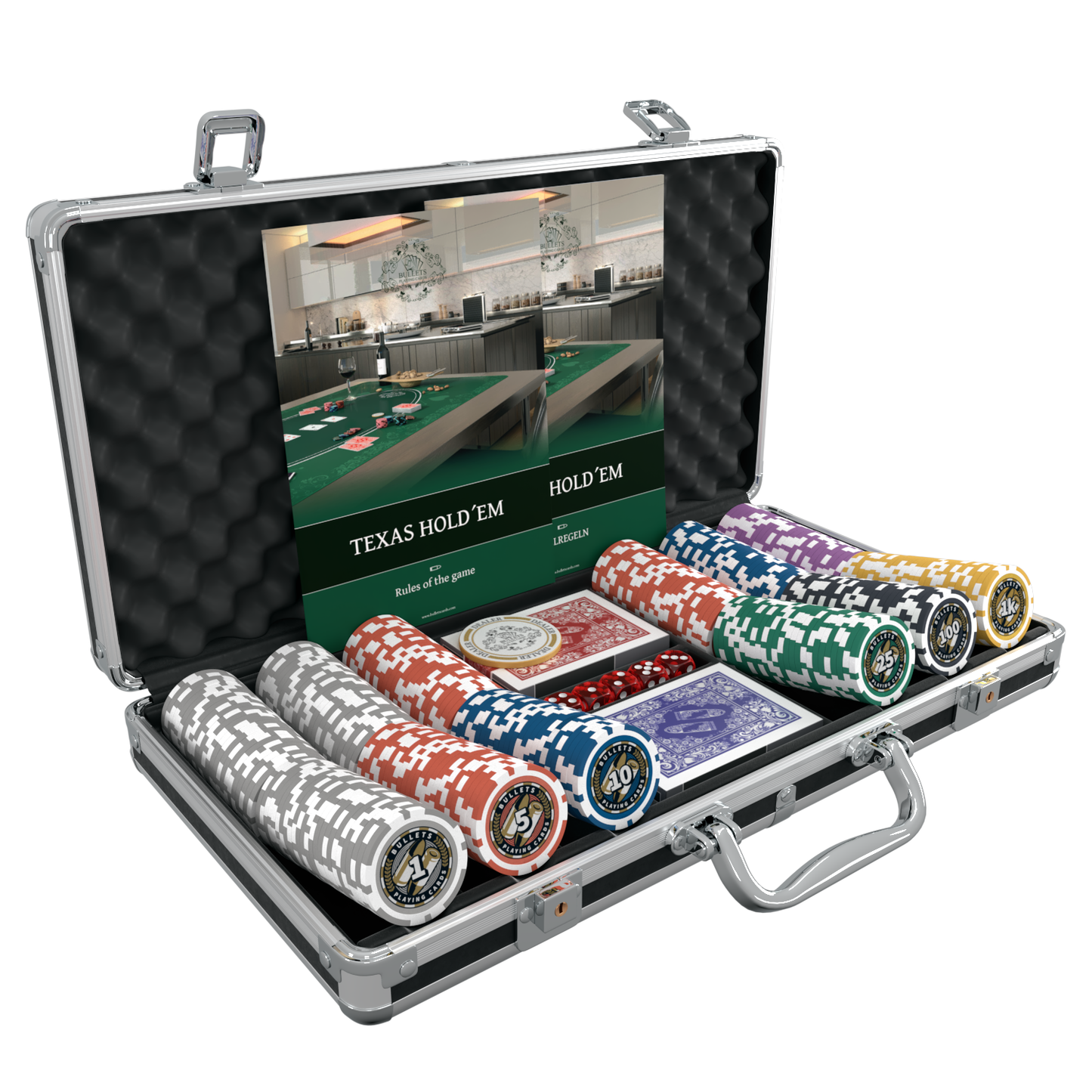 Poker case with 300 plastic poker chips "Christopher" with values