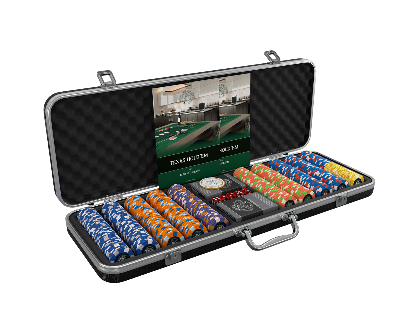 Poker case with 500 ceramic poker chips 'Richie' with values