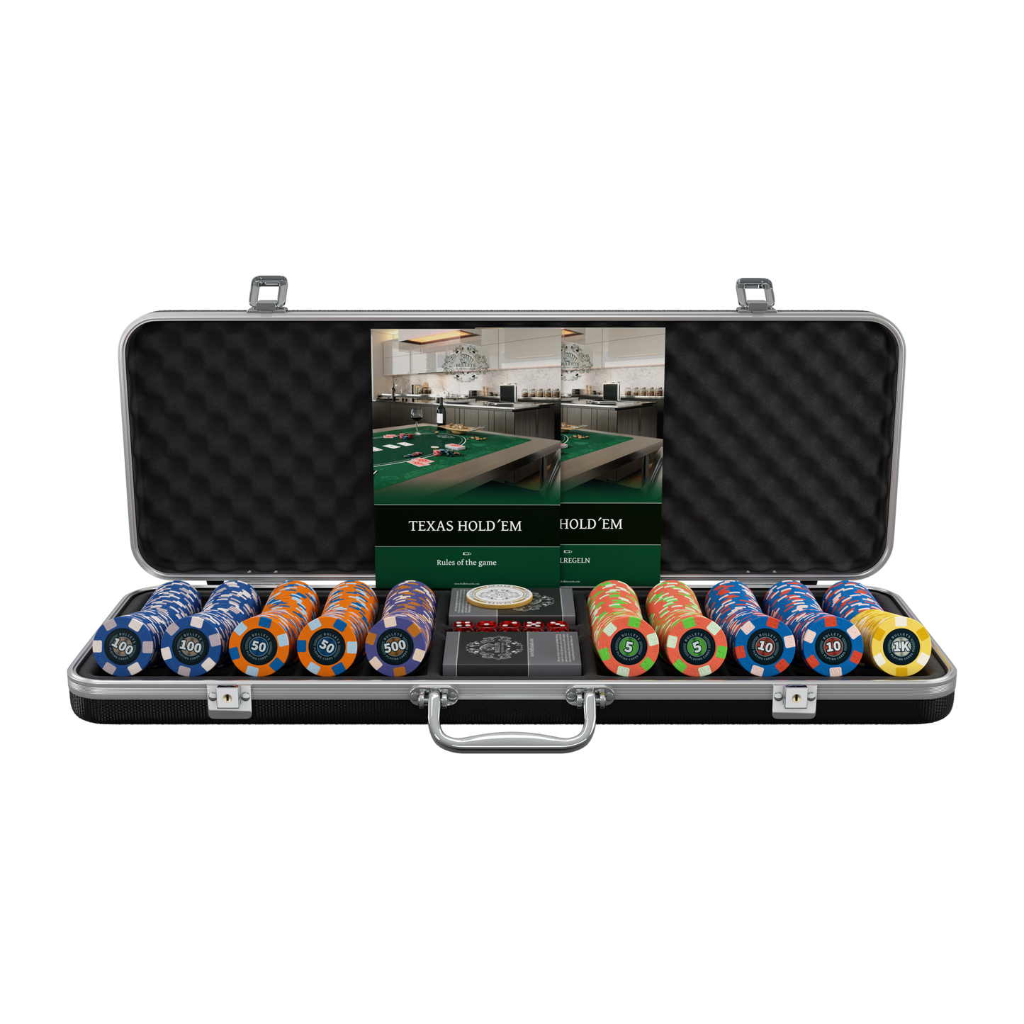 Poker case with 500 ceramic poker chips 'Richie' with values