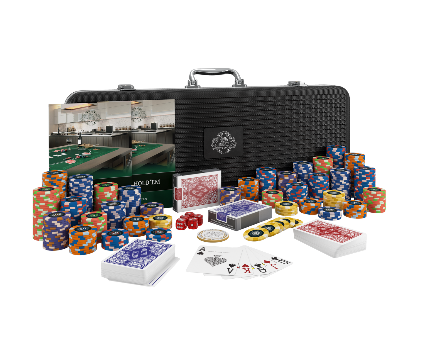 Poker case with 500 ceramic poker chips 'Richie' with values