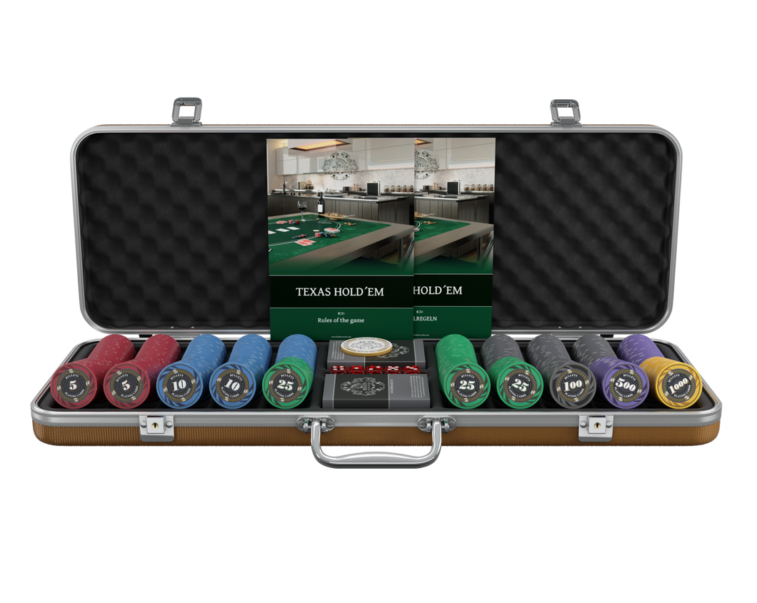 Poker case with 500 ceramic poker chips 'Silvio' with values