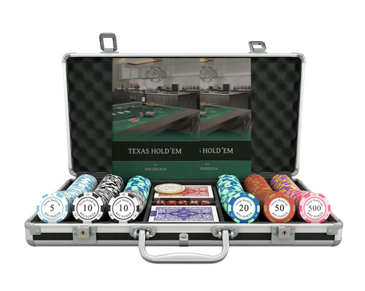 Poker case with 300 clay poker chips 'Carmela' with Denominations