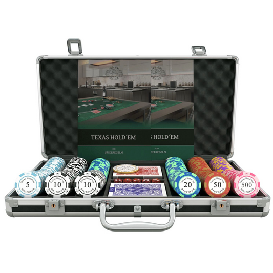 Poker case with 300 clay poker chips 'Carmela' with Denominations