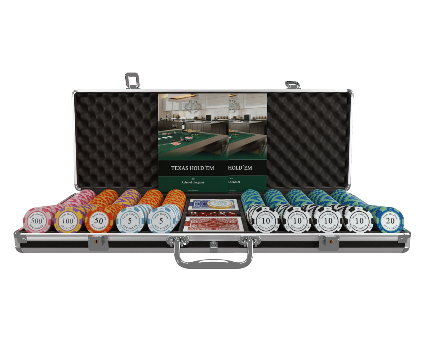 Poker case with 500 clay poker chips "Carmela" with values