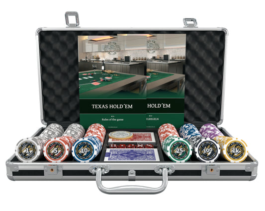 Poker case with 300 plastic poker chips "Christopher" with Denominations