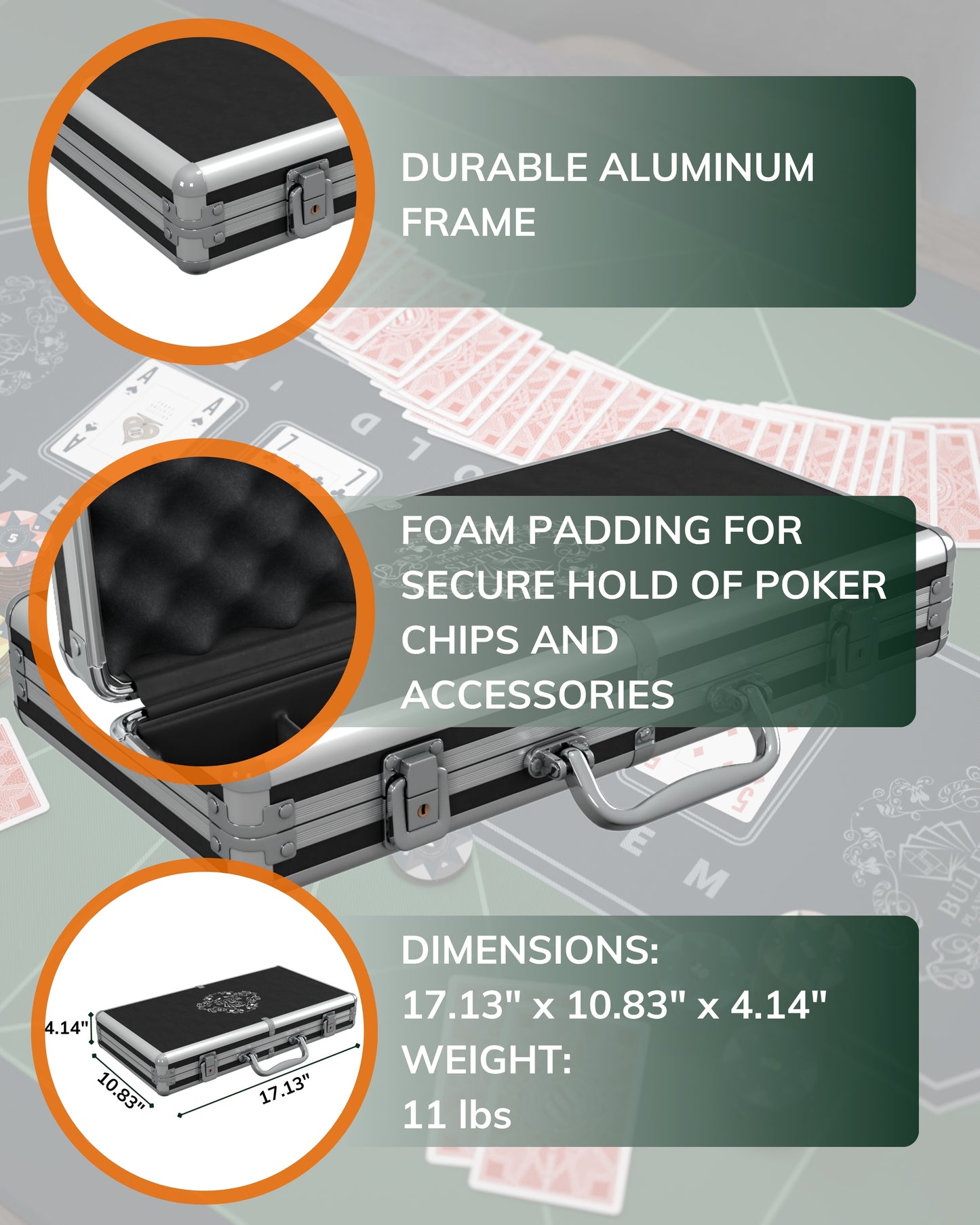 Poker case with 300 clay poker chips "Adriana" with Denominations