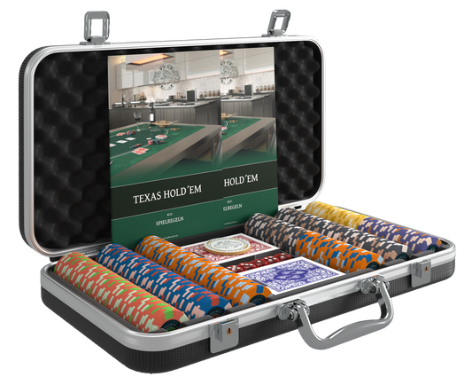 Poker case with 300 ceramic poker chips 'Richie' with values