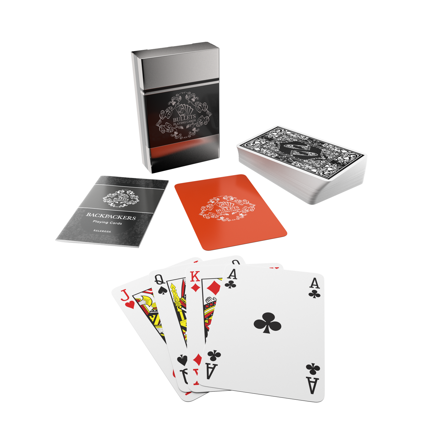 Backpacker Playing Cards, including plastic playing cards, aluminum box and game rules for 5 travel games