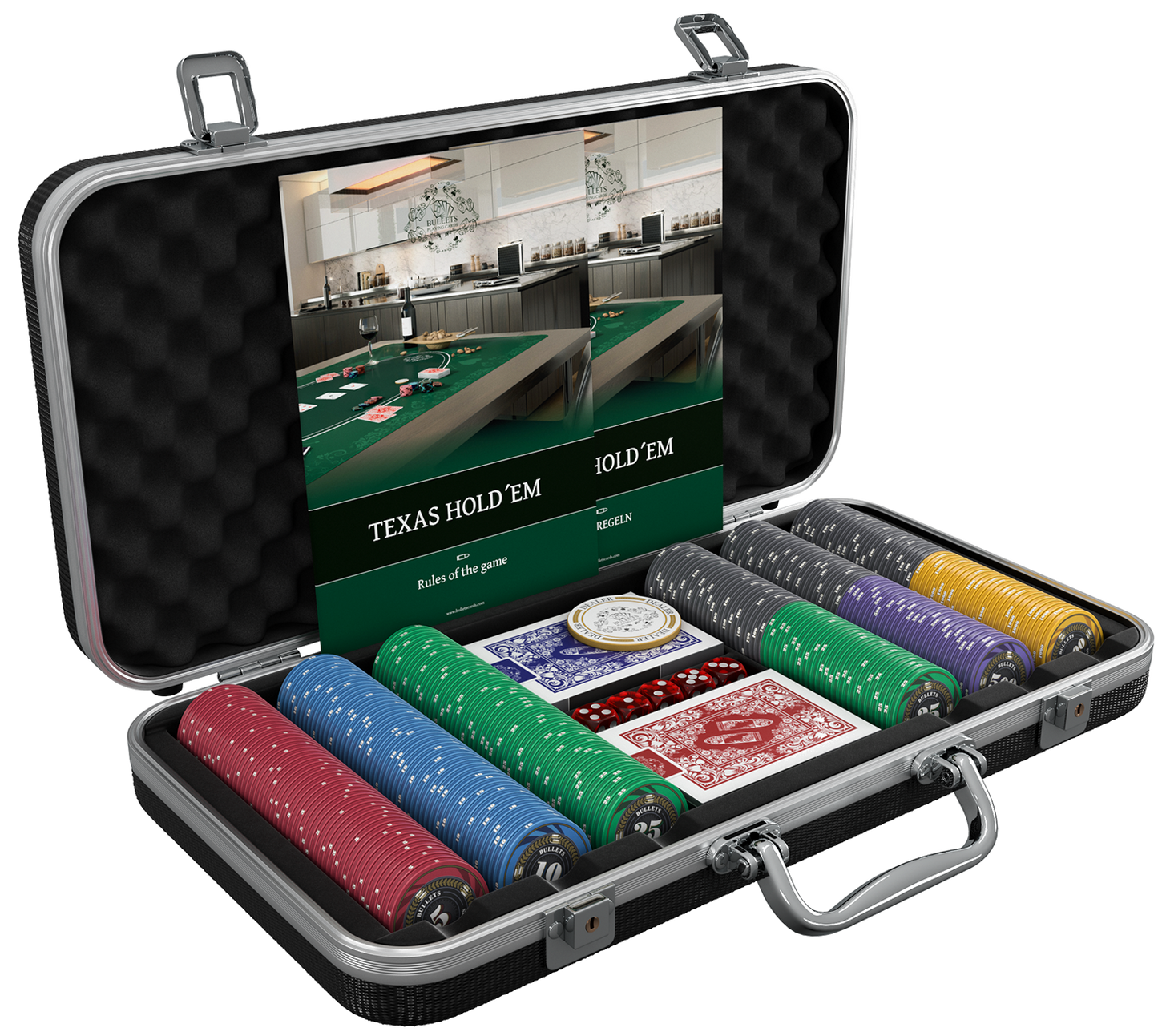 Poker case with 300 ceramic poker chips 'Silvio' with values