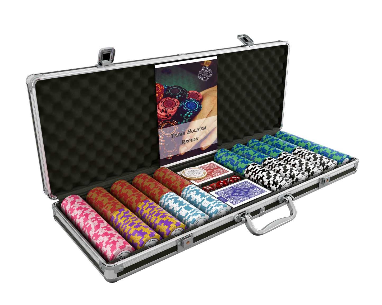 Poker case with 500 clay poker chips "Carmela" with values