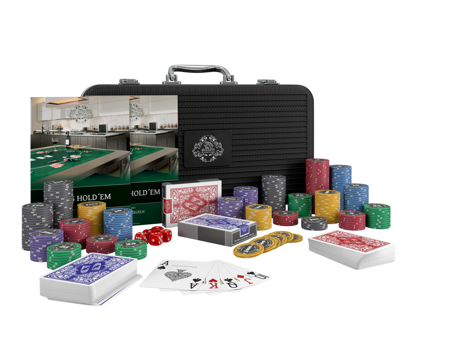 Poker case with 300 ceramic poker chips 'Silvio' with values