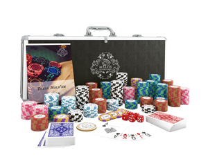 Poker case with 300 clay poker chips 'Carmela' with values